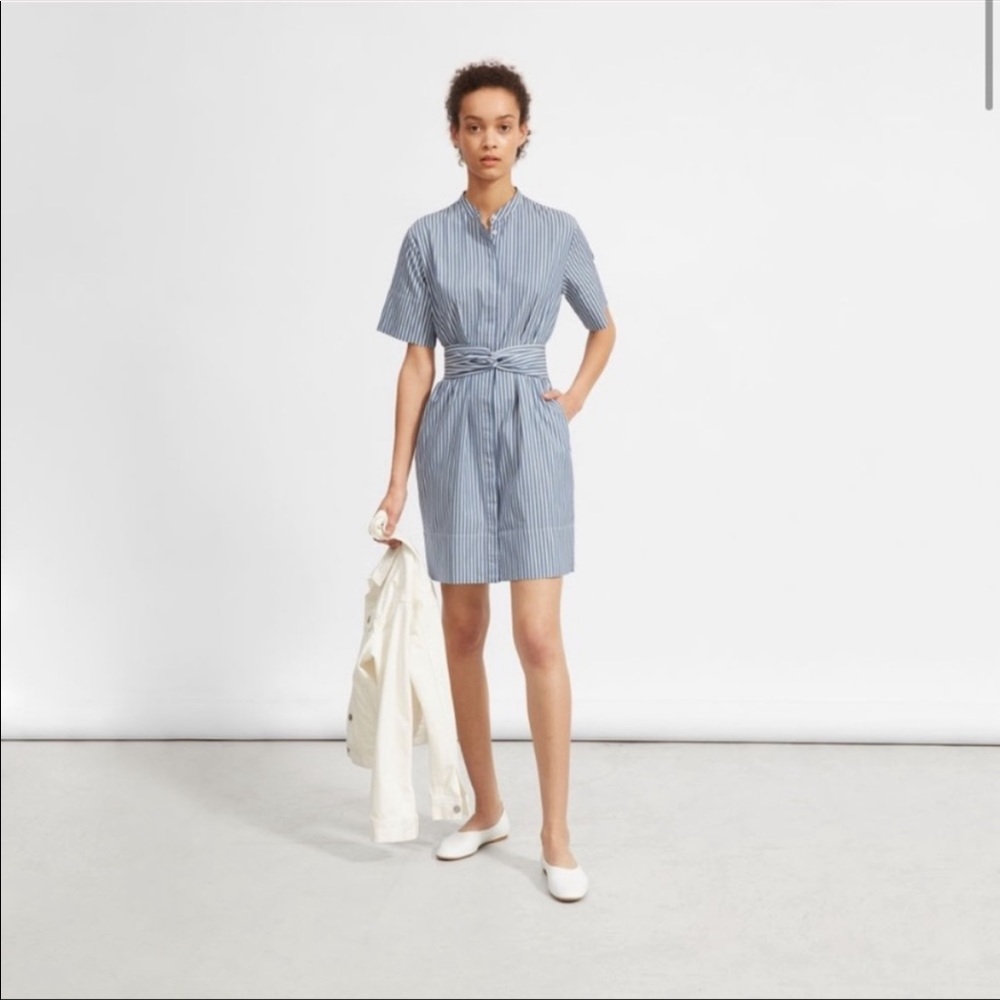 Everlane Striped Collarless Shirt Dress